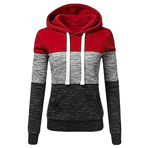 Yowablo Pullover Damen Lang Langarm Rollkragenpullover Weihnachtspullover Norweger Pullover Sweatshirt Hoodies Sweatshirt Langarmshirt Strickpullover Kapuzenpulli Bolero (XL,3- rot) von Yowablo