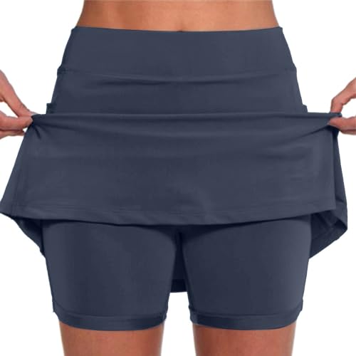 Yowablo Rock mit Short integriert Tennis Rock Frauen Skort Damen Knielang Hosenrock mädchen 2 in 1 Shorts Damen sportrock Damen mit Hose (Marine-a,M) von Yowablo
