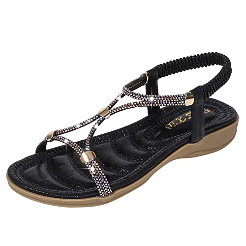 Yowablo Sandalen Damenschuhe Damen Sandalen Offene Zehensandalen Bequeme Keilabsatz Elastische Bland (4-Black, 42) von Yowablo