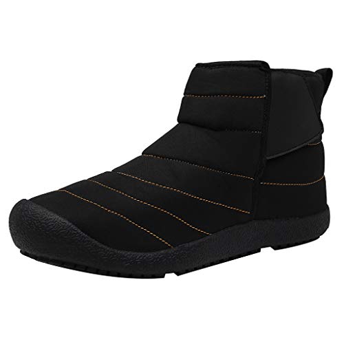 Yowablo Schlupfstiefel Damen Herren Stiefeletten Worker Boots Casual Plus Velvet Warme Baumwollstiefel wasserdichte Bequeme Schneestiefel (45 EU,2- Schwarz) von Yowablo