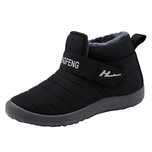 Yowablo Schlupfstiefel Damen Stiefeletten Worker Boots Übergrößen Warm Gefüttert Plus Dicke wasserdichte warme Kurze Stiefel aus Samt (39 EU,Damen-Schwarz) von Yowablo