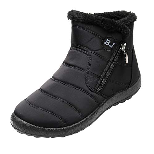 Yowablo Schlupfstiefel Damen Winterboots Winter warme wasserdichte Baumwollschuhe Nylon Schnee Knöchel Kurze Stiefel (38 EU,Schwarz) von Yowablo