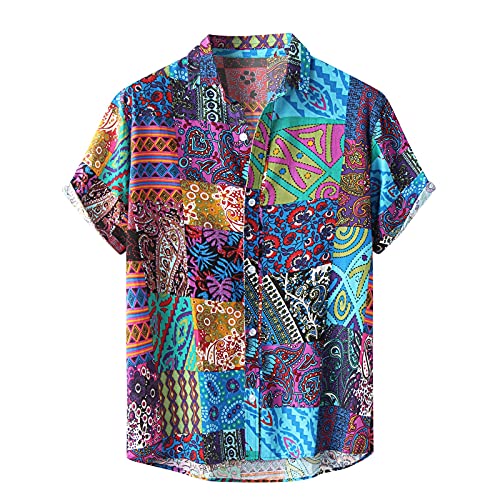 Shirt Herren Bedruckt Lässig Übergröße Blumen Kurzarm (XL,Blau-2) von Yowablo