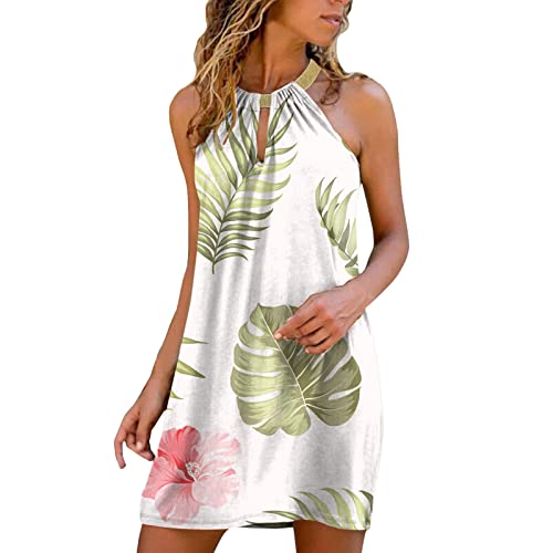 Yowablo Sommerkleid Damen mit Neckholder-Kragen Kleid Mit Ärmel (M,Grün-C) von Yowablo