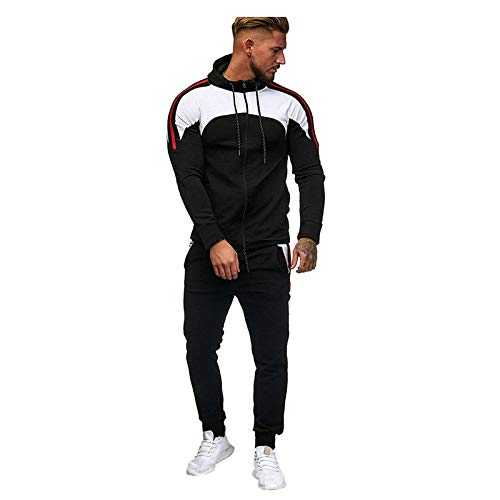Yowablo Sportanzug Trainingsanzug Herren Autumn Gradient Zipper Print Sweatshirt Top Pants Sets (XXL,2Schwarz) von Yowablo