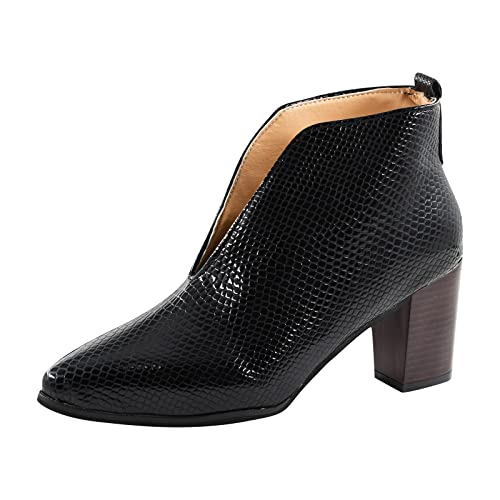 Yowablo Stiefel Ankle Damen Stiefel Stacked Heel Booties Mode Leder Kurze Stiefel (38,Schwarz-2) von Yowablo