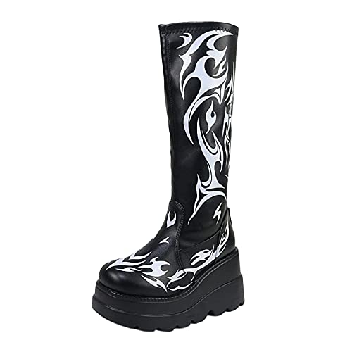 Yowablo Stiefel Boots Stiefel Damen Plateau Chunky Schuhe Freizeitstiefel Keile Punk Goth Reißverschluss Mittelhohe Stiefel (38,schwarz) von Yowablo