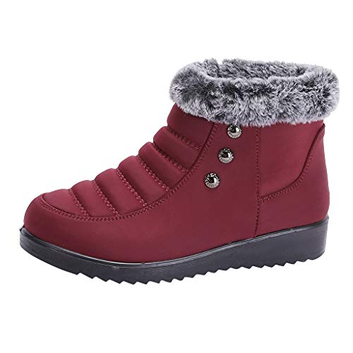 Yowablo Stiefel Damen Kurzschaft Kalt gefüttert Classics Halbschaft Stiefeletten Plus samt Dicke warme Mutter Schuhe hoch, um Baumwollstiefel Stiefel Schneeschuhe zu helfen (39 EU,rot) von Yowablo