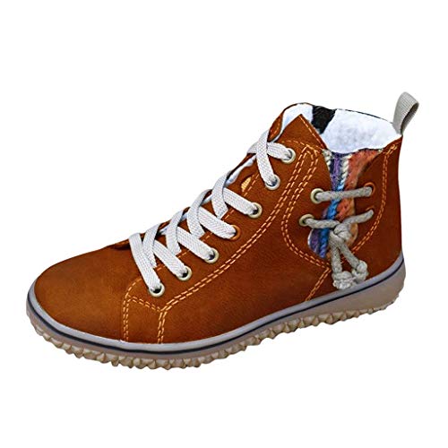 Yowablo Stiefeletten Chelsea Boots Winterstiefel Stiefel Schneestiefel Damen Schuhe Biker Boots Damen Turnschuhe Frauen Warm Plus Size Casual Flache Schuhe Wedges Knöchel Kurze Stiefel (37,Kaffee) von Yowablo