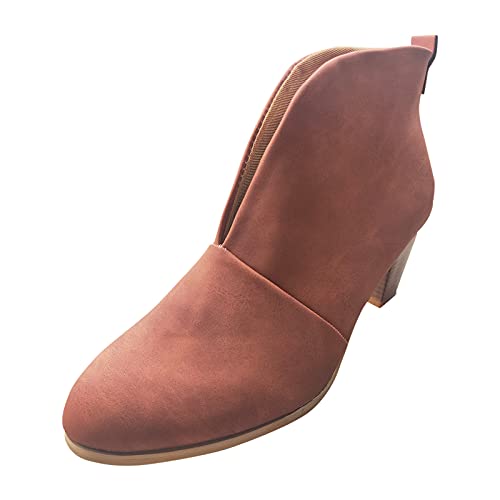 Yowablo Stiefeletten Damen Mit Absatz Chelsea Boots Damen Stiefel Damen Stiefeletten Stacked Heel Booties Mode Leder Kurze Stiefel (37,braun) von Yowablo