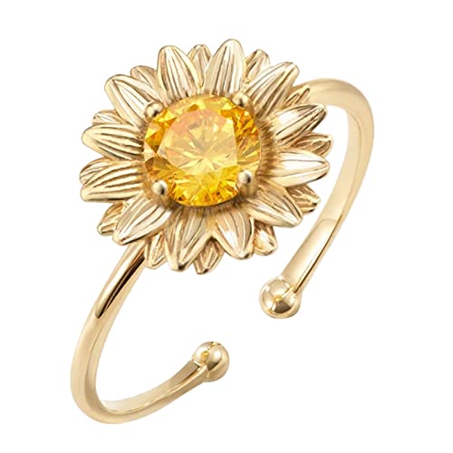 Yowablo Stilvoller Pers鰊lichkeits-G鋘sebl黰chen-Sonnenblumen-Zirkon-Ring-se Blumen-謋fnungs-Ring-Tochter-Ringe mit Perlen, die Ringe-Frauen-Geschenke drehen Ringe Echt Silber Set von Yowablo