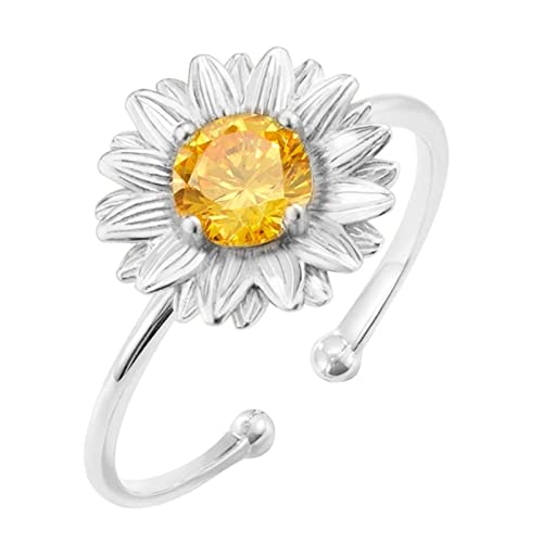 Yowablo Stilvoller Pers?lichkeits-G?sebl?chen-Sonnenblumen-Zirkon-Ring-se Blumen-?fnungs-Ring-Tochter-Ringe mit Perlen, die Ringe-Frauen-Geschenke drehen Ringe Echt Silber Set von Yowablo