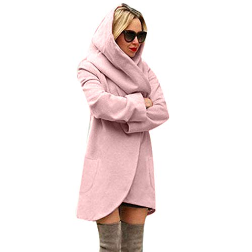 Yowablo Strickjacke Damen Cardigan Woll-Kapuze dünner Mantel lose lässig Hoodies Jacke Mantel Top (XXL,Rosa) von Yowablo