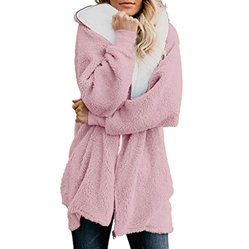 Yowablo Strickjacke Damen Grobstrick Strickmantel strickcardigan Herbst Winter Casual Open Front Cardigan Langarm Outwear mit Kapuze Mantel Jacke (5XL,Rosa) von Yowablo