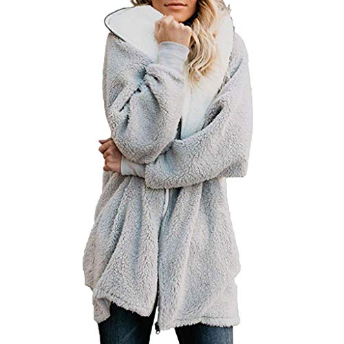 Yowablo Strickjacke Damen Grobstrick Strickmantel strickcardigan Herbst Winter Casual Open Front Cardigan Langarm Outwear mit Kapuze Mantel Jacke (L,Grau) von Yowablo