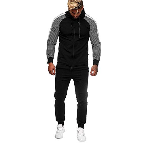 Yowablo Sweatshirt Top Pants Sets Sportanzug Trainingsanzug Herren Autumn Gradient Zipper Print (L,1Schwarz) von Yowablo