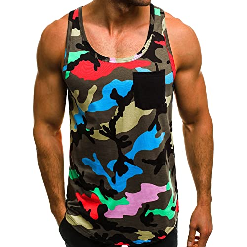 Yowablo Tanktops Bluse Herren Frühling Sommer Lässig Strand Camouflage O Hals Bedruckt Ärmellos (M,3Blau) von Yowablo