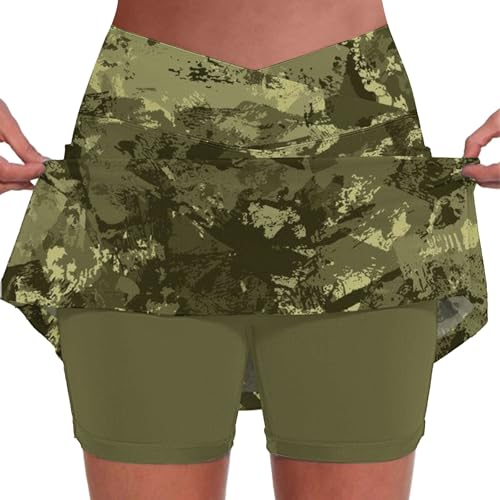 Yowablo Tennisrock Damen,Hosenrock Damen Sommer, Sportrock Hohe Taille Outdoorrock Hosenrock Yoga Rock mit Hose Drunter Minirock schwarzer Laufrock Farbe h-Bronze Größe M von Yowablo