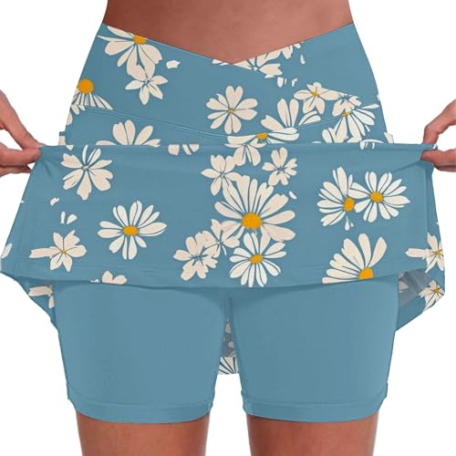 Yowablo Tennisrock damen2 in 1 Sommer rock2 in 1 Sommer Rock Sommerrock für Fitness Workout Running Skorts Farbe e-Hellblau Größe L von Yowablo