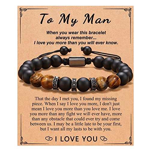 Yowablo To My Man Bunte Natursteinperlen Kartenarmband Geflochtenes Seil Handgefertigtes Steingewebtes Schmuck Geschenke M鋘ner Jungen Armkettchen M鋎chen Mit Namen von Yowablo