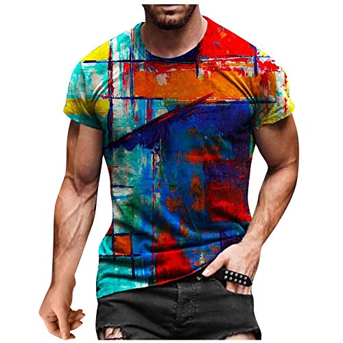 Yowablo Top T-Shirt Herren Sommer Casual 3D-Bedruckte Kurzarm-Bluse mit rundem Hals (5XL,1Orange) von Yowablo