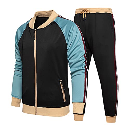 Yowablo Trainingsanzug Jogginganzug Sportanzug Jogging Anzug Jogging-Anzug Trainings-Anzug Jogging-Hose Herren Top Bluse Lange Hosen Sets Herren Herbst Patchwork Langarm (M,7schwarz) von Yowablo