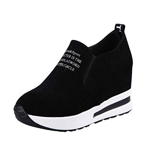 Yowablo Turnschuhe Damen Mode Casual Flock Slip-On Dicke Plattform Sport Wedges Schuhe (37,Schwarz) von Yowablo