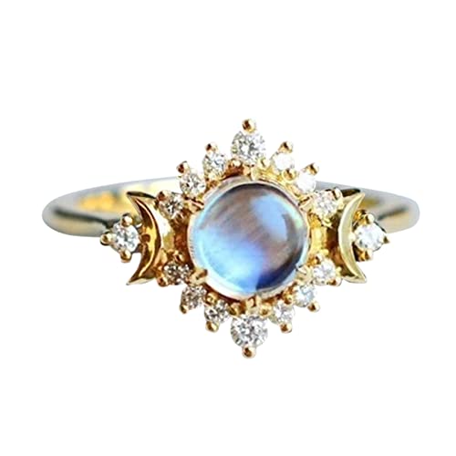 Yowablo Verlobung Leben in Ringen Ringe Mond Sonne Gold Jubil?msringe Engagement Himmlische Hochzeit Mode Damen Geschenke Mein Schmuck Mondstein Meine Sterne Ringe Ringbuch 3 Ringe von Yowablo