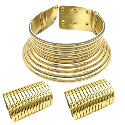 Yowablo Verstellbare Coil African Choker Chunky Statement Halskette mit 2 Armbändern Gothic Kunstleder Set Schmuckbeton Yowablo Verstellbare Coil African Choker Chunky Statement Halskette mit 2 Armbändern Gothic Kunstleder Set Schmuckbeton von Yowablo