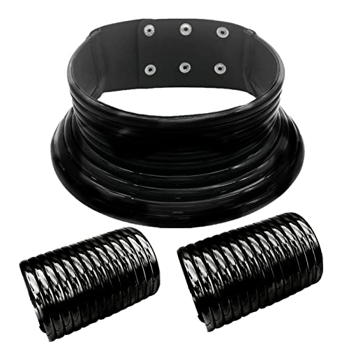 Yowablo Verstellbare Coil African Choker Chunky Statement Halskette mit 2 Armbändern Gothic Kunstleder Set Schmuckbeton von Yowablo