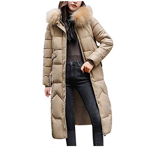 Yowablo daunenmantel Steppmantel Mantel Damen Winter Mantel Outwear Frauen Winterjacke Warmer Mantel Schlanker Pelz-Kapuzen-Reißverschluss Dicker (3XL,Khaki) von Yowablo