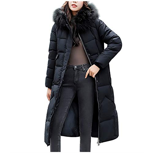 Yowablo daunenmantel Steppmantel Mantel Damen Winter Mantel Outwear Frauen Winterjacke Warmer Mantel Schlanker Pelz-Kapuzen-Reißverschluss Dicker (XXL,Schwarz) von Yowablo