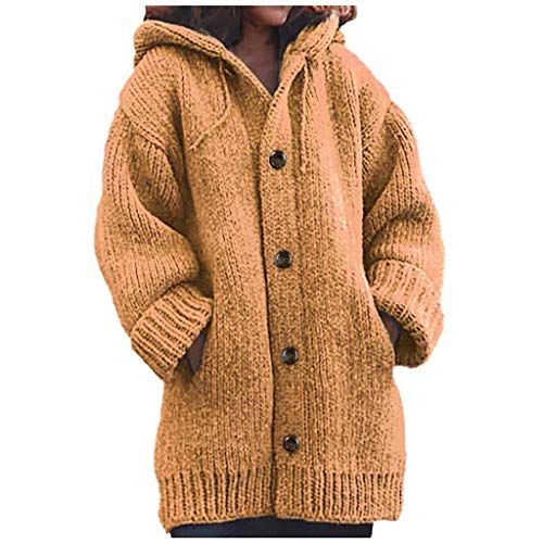 Yowablo hoodie sweatshirt jacken damen Hoodie Strickpullover Long Tops Bluse Pullover Frauen Casual Warm Loose Button (XL,Orange) von Yowablo