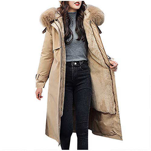 Yowablo wintermantel Langer Mantel Damen Oversize Mantel Mantel Jacke Frauen Winter Warm Slim Pelzkragen Reißverschluss Dicker Mantel Outwear (L,Khaki) von Yowablo