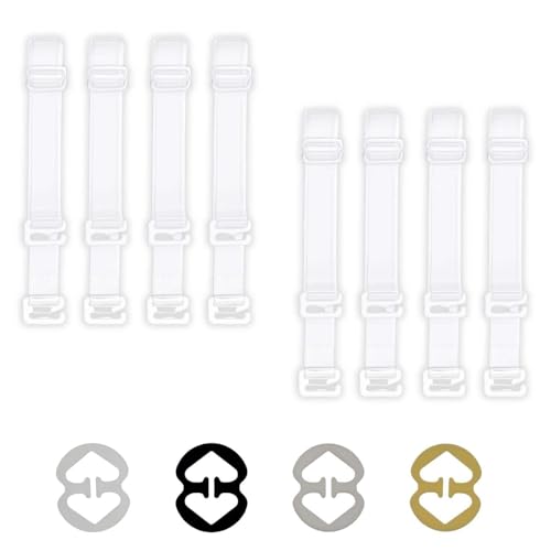 8 Stück Transparente BH-Träger + 4 Stück BH-Anti-Rutsch Clips, Abnehmbare Durchsichtige Schultergurte für Damen, 1,5 cm Breite von Yowfond