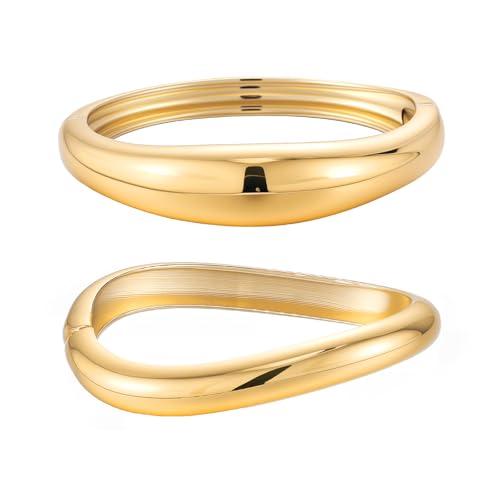 Yowivon Gold Armband für Damen, 2PCS Fein Tropfen Armbänder Set, Klappbar Unregelmäßig Armreifen Stapel für Damen, Anlaufsicher Armreifen, Modisch Schmuck Geschenk für Weihnachten Valentin Geburtstag von Yowivon