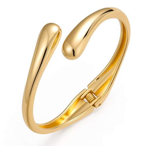 Yowivon Gold Armband für Damen, Fein Tropfen Gold Armbänder, Gedreht Klappbar Offen Armreifen für Damen, Anlaufsicher Armreifen, Modisch Schmuck Geschenk für Weihnachten Valentinstag Geburtstag von Yowivon