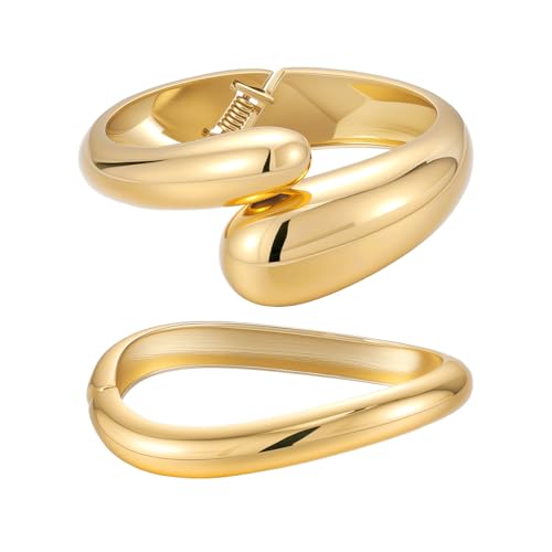 Yowivon Gold Armband für Frauen, 2PCS Teardrop Chunky Armbänder Set, Scharnier Unregelmäßig Bracelet Stack Frauen, Anlaufsiche Armreifen, Modisch Schmuck Geschenke für Weihnachten Valentin Geburtstag von Yowivon