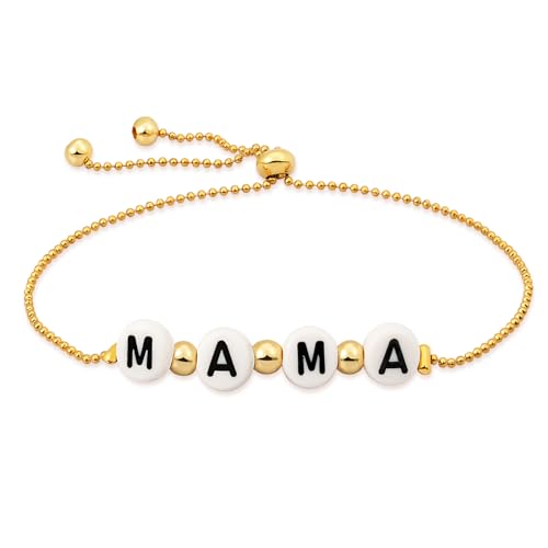 Yowivon Mama-Armband Zierliches niedliches verstellbares Slider-Kettenarmband Tiny Thin Gold Palted Link Armbänder Mode Anlaufen frei Goldschmuck Geschenke für Frauen Mom von Yowivon