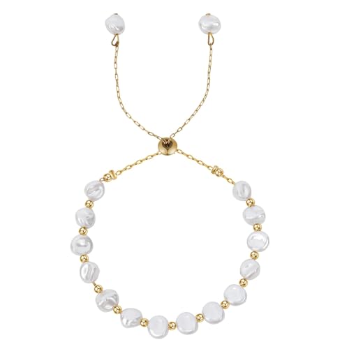 Yowivon Perlenarmband Zierliche vergoldete Armbänder für Frauen Trendy Niedlich Verstellbarer Schieber Bolo-Armband Mode-Schmuck Braut Brautjungfer Hochzeit Geschenk von Yowivon