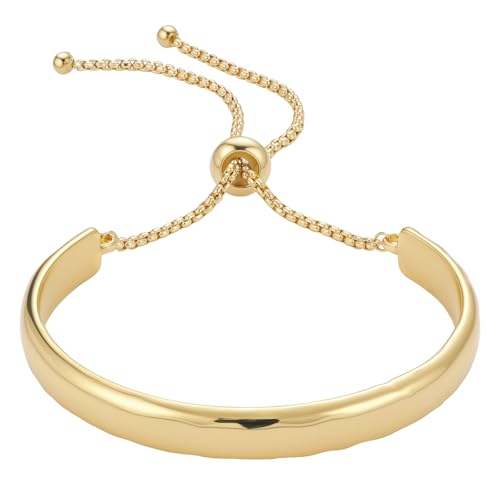 Yowivon Zierliches 14-Karätiges Vergoldetes Armband für Damen mit Verstellbarem Schieberverschluss, Armreifen in Gebogener Barrenform, Goldgehämmerter Armreif, Trendige Schmuckgeschenke von Yowivon
