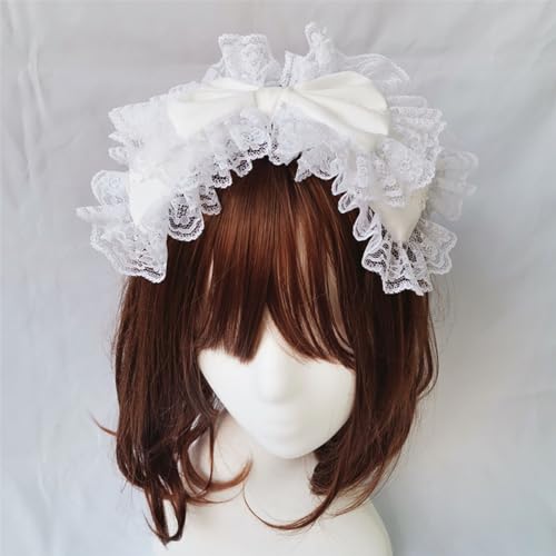 Lolita Lovely Lace Headband Hair Clips Sweet Big Bow Hair Hoop Cosplay Gothic Hairbands for Girls Women (White, Large) von Yowzpe
