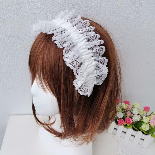 Lolita Lovely Lace Headband Hair Clips Sweet Big Bow Hair Hoop Cosplay Gothic Hairbands for Girls Women (White, Large) von Yowzpe