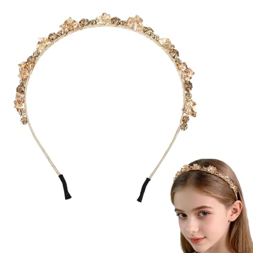 Haarreifen Damen Kristall Haarband Kopfbedeckung Haarschmuck Glitzernde Strass Stirnband für Frauen und Mädchen (Champagner, 16x14cm) von Yphzmtz