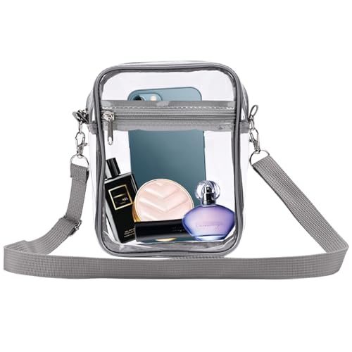 Yphzmtz Durchsichtige Crossbody Schultertasche, Statium-geprüfte Tragetasche mit Abnehmbarem Verstellbarem Gurt, Klare Wasserdichte Breiftasche für Arbeit Sport Spiele Reisen Konzerte (Grau) von Yphzmtz