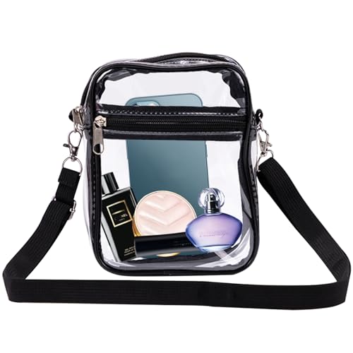 Yphzmtz Durchsichtige Crossbody Schultertasche, Statium-geprüfte Tragetasche mit Abnehmbarem Verstellbarem Gurt, Klare Wasserdichte Breiftasche für Arbeit Sport Spiele Reisen Konzerte (Schwarz) von Yphzmtz