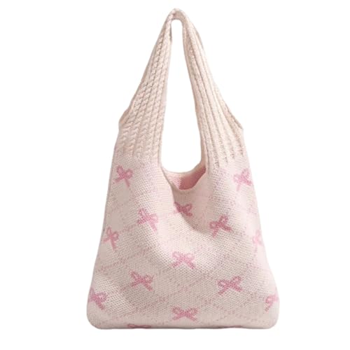 Yphzmtz Häkeltasche Damen Strandtasche mit Schleifen – Stylisch Leichte Netz-Stricktasche als Umhängetasche/Tote für Sommer, Reisen, Einkaufen & Alltag von Yphzmtz