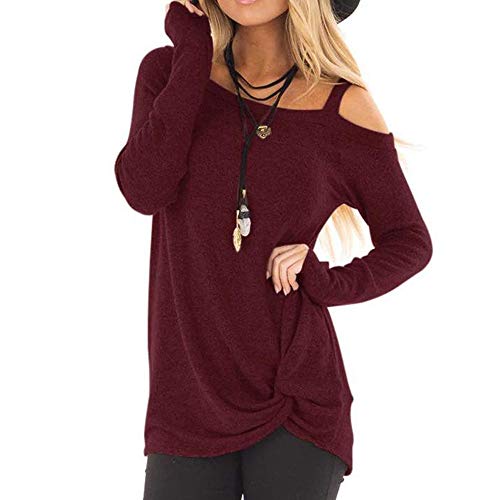 Pullover Damen Basic Langarmshirt Schulterfrei Sexy Oberteile Elegant Bluse Longshirt Damen Color Block Triple Hoodies Pullover Langarm Tops Kurzarm Oberteil Einfarbig T-Shirt Loose Casual von YpingLonk