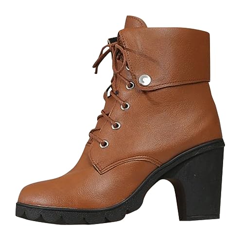 YpingLonk Damen Schnürstiefeletten Gefütterte Winterstiefel mit Reißverschluss Stilvolle Winterschuhe Echtleder mit Absatz Damenschuhe Klassische Stiefeletten Wasserdicht Warm Winterstiefel von YpingLonk