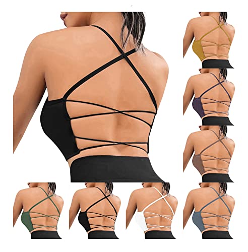 YpingLonk Damen Sport BH Gepolstert Crossback Yoga Sports Bra Spaghettiträger Rücken Verkreuzt Gerippt Bustier Ohne Bügel Atmungsaktiv BH mit Abnehmbaren Cups Damen BH von YpingLonk